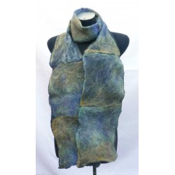 Filzschal Chubut Merinowolle mit Seide graublau/gelb