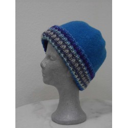 Strickfilz-Mütze blau, Rand blau-grau