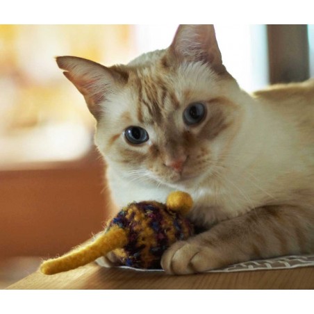 Katzenspielmaus Strickfilz gelb-violett gestreift